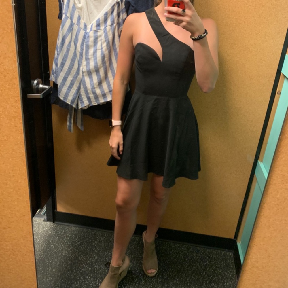 NBD black one shoulder dress
